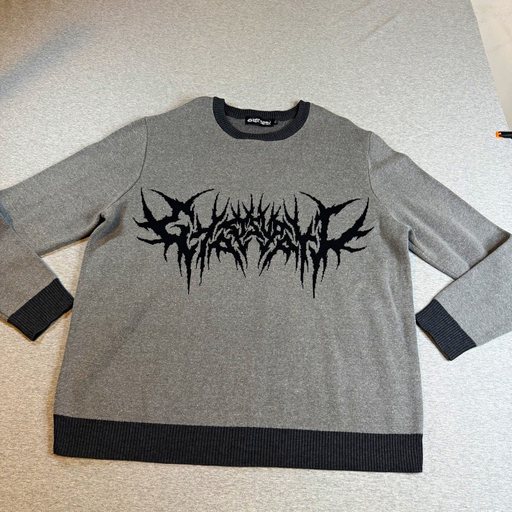 Ghost Supply Men's Knit Crew Neck Pullover Sweater Graphic Logo Gray/Black XL